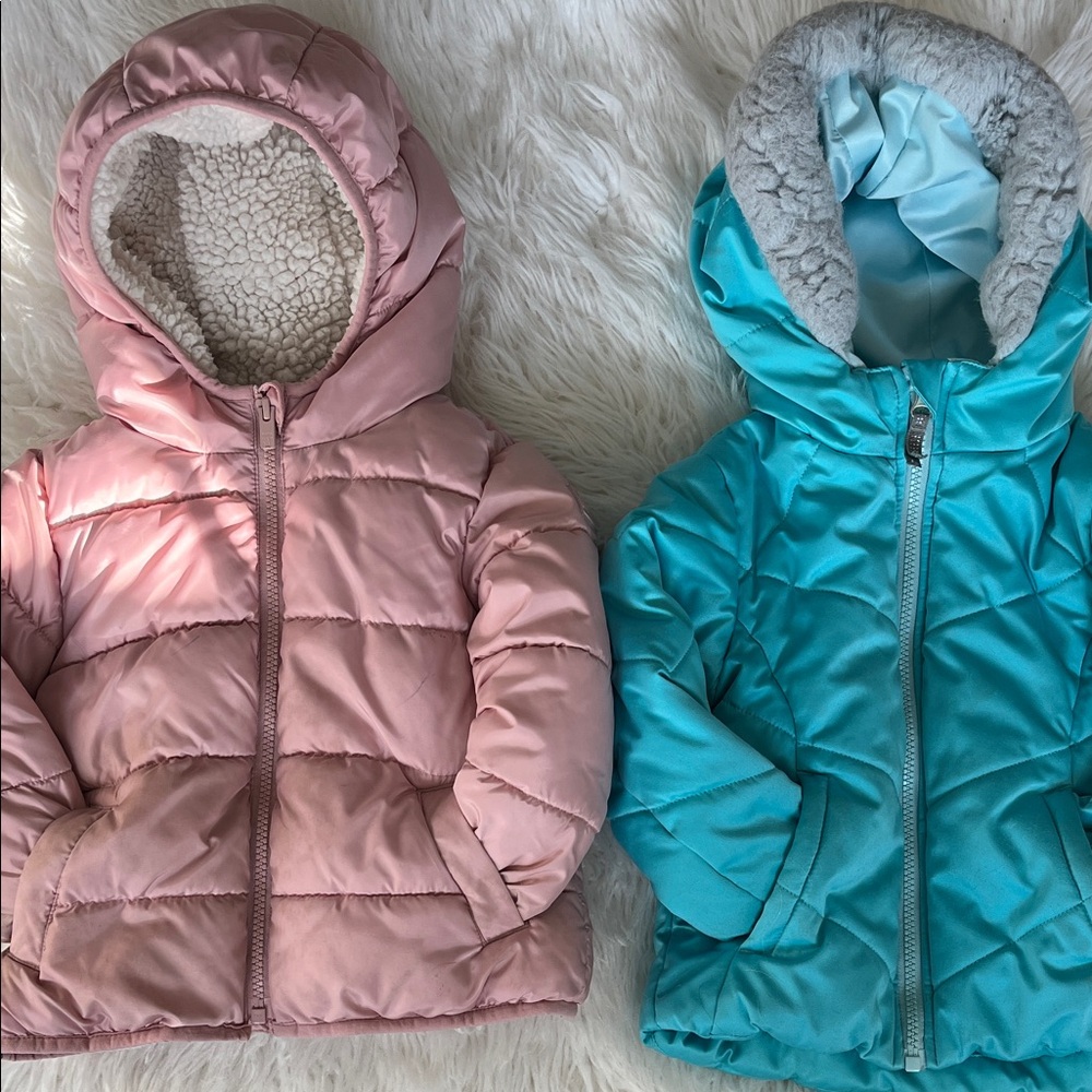 Toddler Girls Pink and Blue Puffer Coats